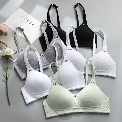 Summer pure cotton thin unlined girl's underwear for women high school and college students Korean version simple ribbed bra