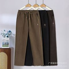 2025秋冬新品直筒刺绣款高腰休闲妈妈保暖裤时尚外穿松紧腰裤子