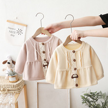 儿童毛衣开衫2025秋季女童新款纯色可爱项链针织外套 一件代发