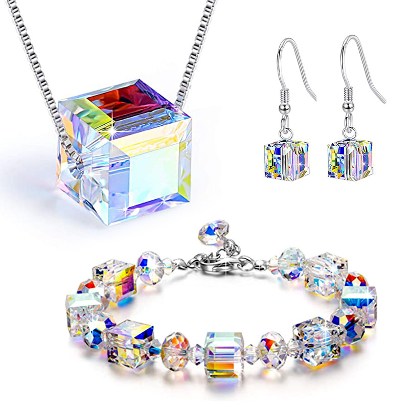 Fashion Geometric Square Austrian Crystal Womenu0027S Bracelets Earrings Necklace