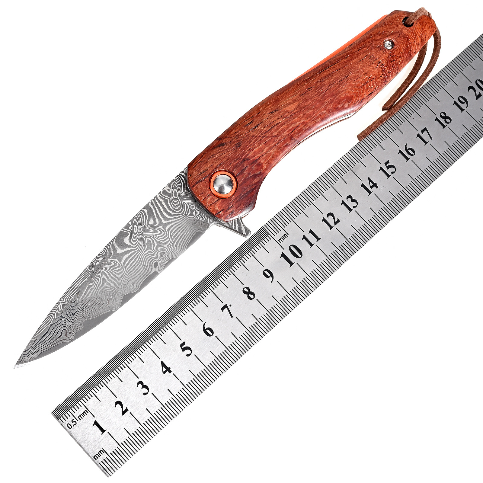 新款大马士革钢户外木柄随身防护折叠小刀战术野营多用途高硬度刀