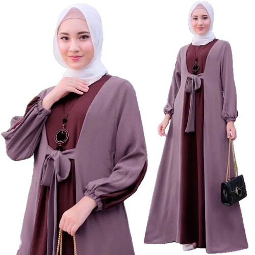 Malay Muslin Women's Middle Eastern Dress Tie Waist Long Sleeve Long Dress Abaya Versatile