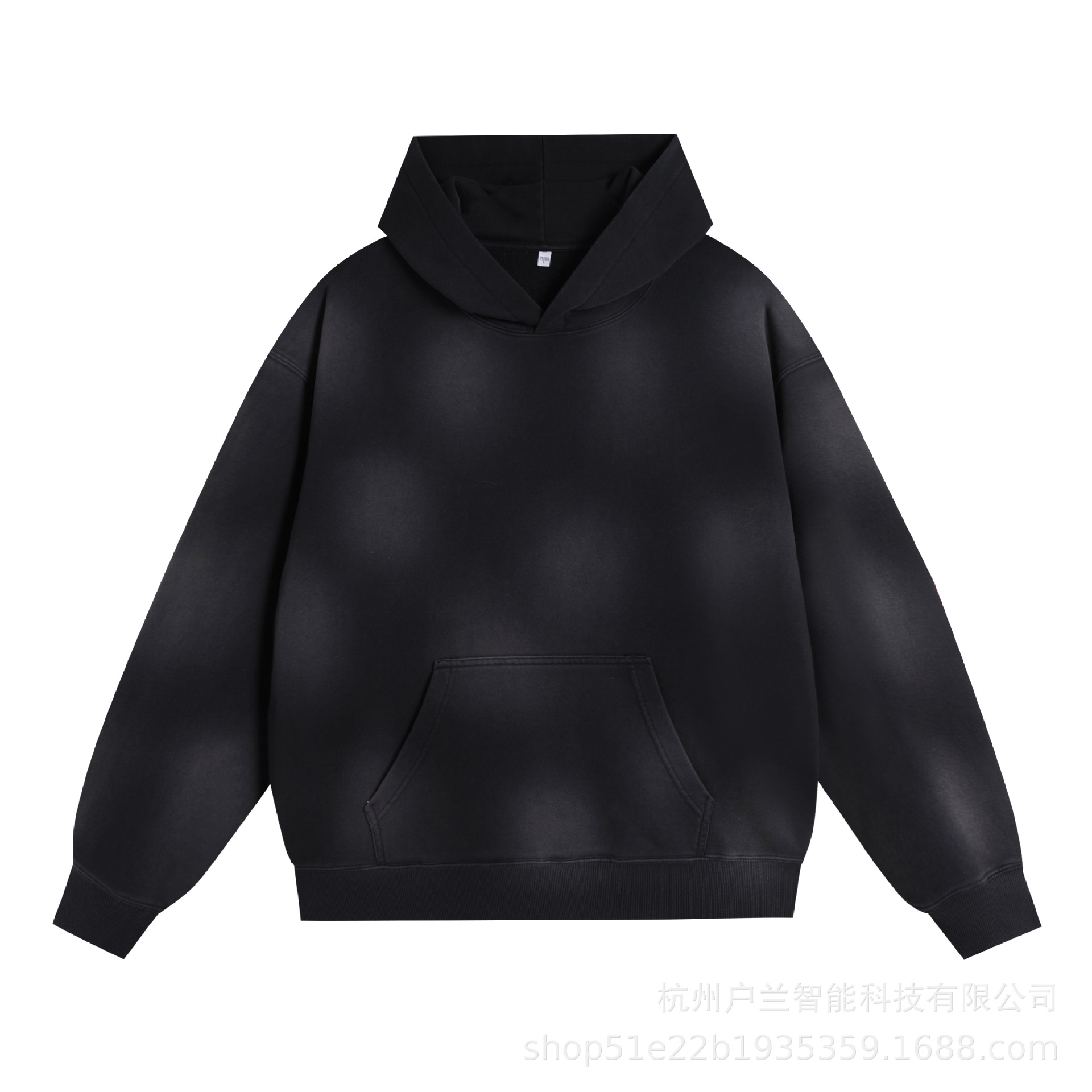 400g distressed brushed gradient spray hooded sweatshirt black