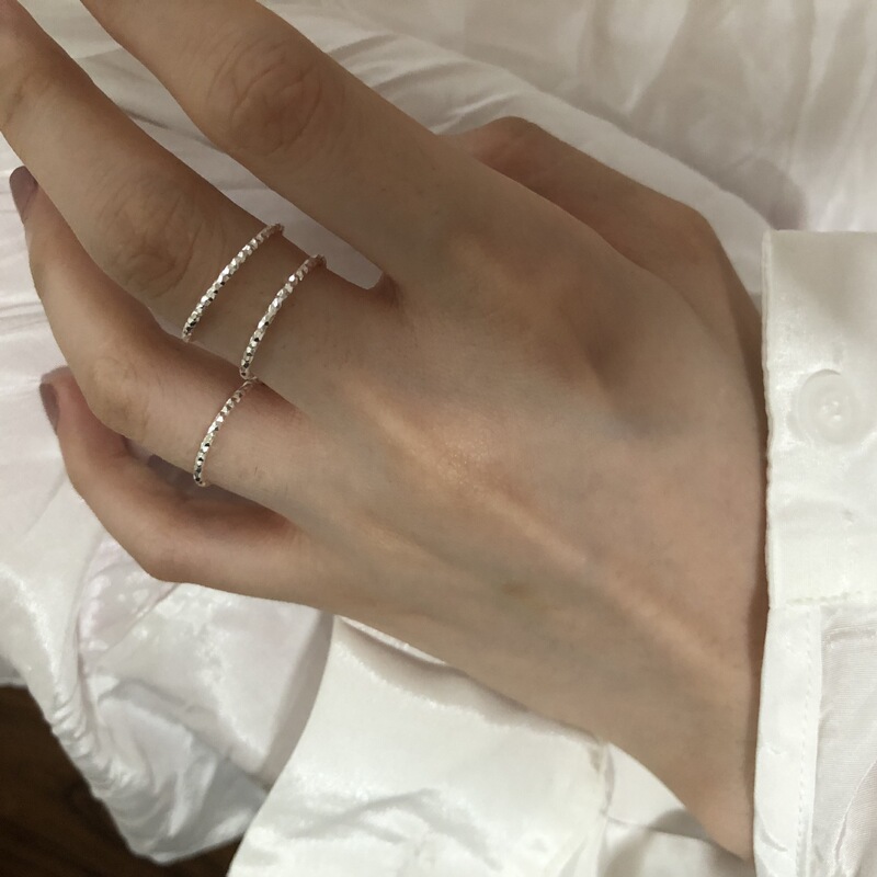 Silver~ Italian Imported Glitter Plain Ring, Bare S925 Sterling Silver Minimalist Style Ring for Women, Thin Ring with Starry Sky Design