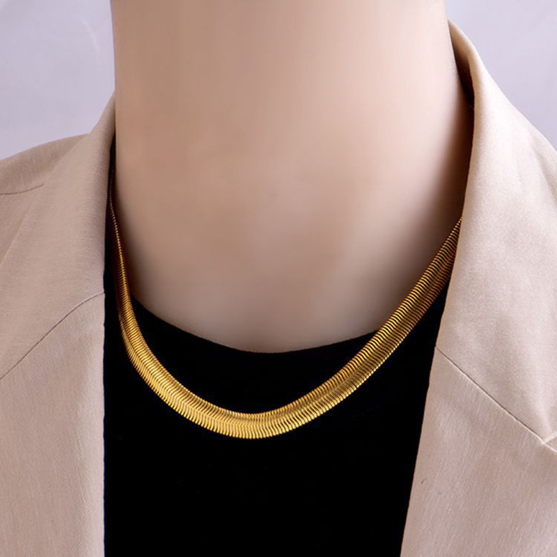 simple retro titanium steel widened thick soft snake bone chain