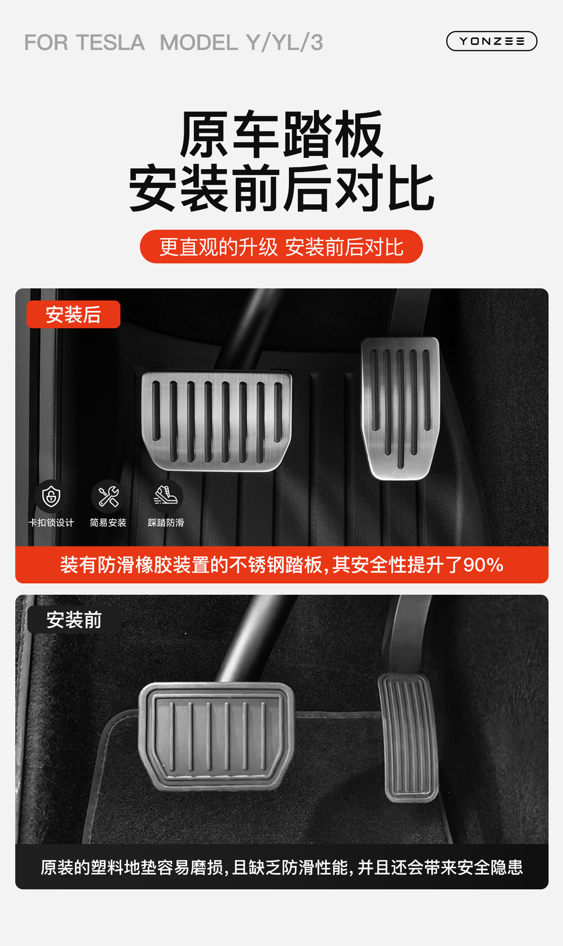 Suitable for Tesla Model Y/3/X/S Six-Seater Yl Stainless Steel Accelerator and Brake Pedal Rest Area Accessories