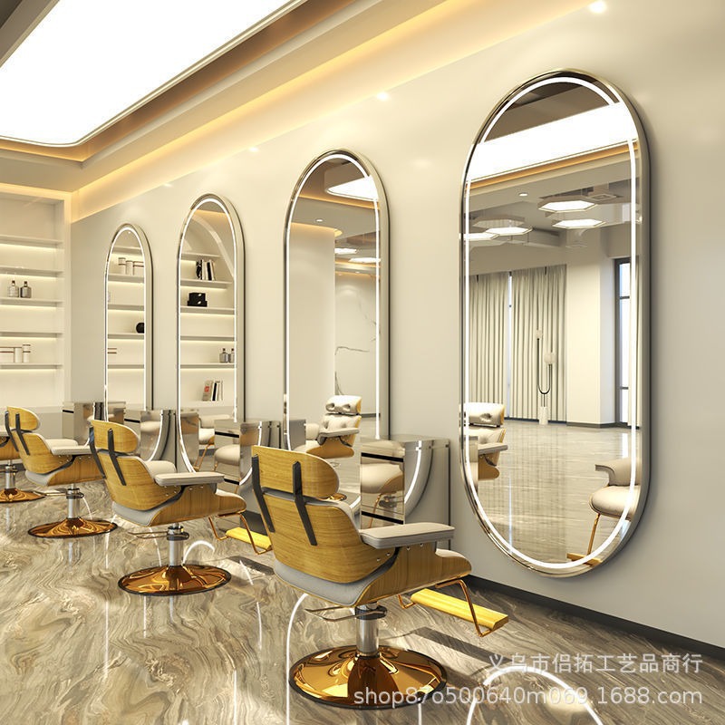Espejo de peluquería en línea salón de peluquería espejo especial de peluquería unilateral colgado de pared pantalla táctil con lámpara de mesa de espejo de peluquería image 8