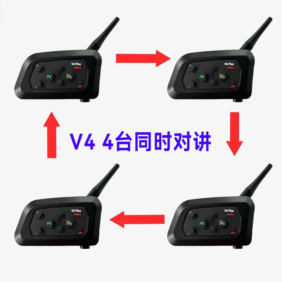 V4Plus Helmet Bluetooth Headset Motorcycle Helmet Intercom Headset Helmet Headset for 4 People to Communicate Simultaneously Across Borders