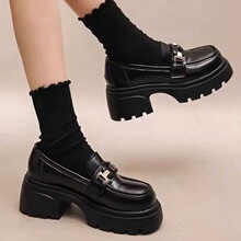 小香风粗跟一脚蹬乐福皮单鞋增高2025秋季新款显脚小百搭厚底皮鞋