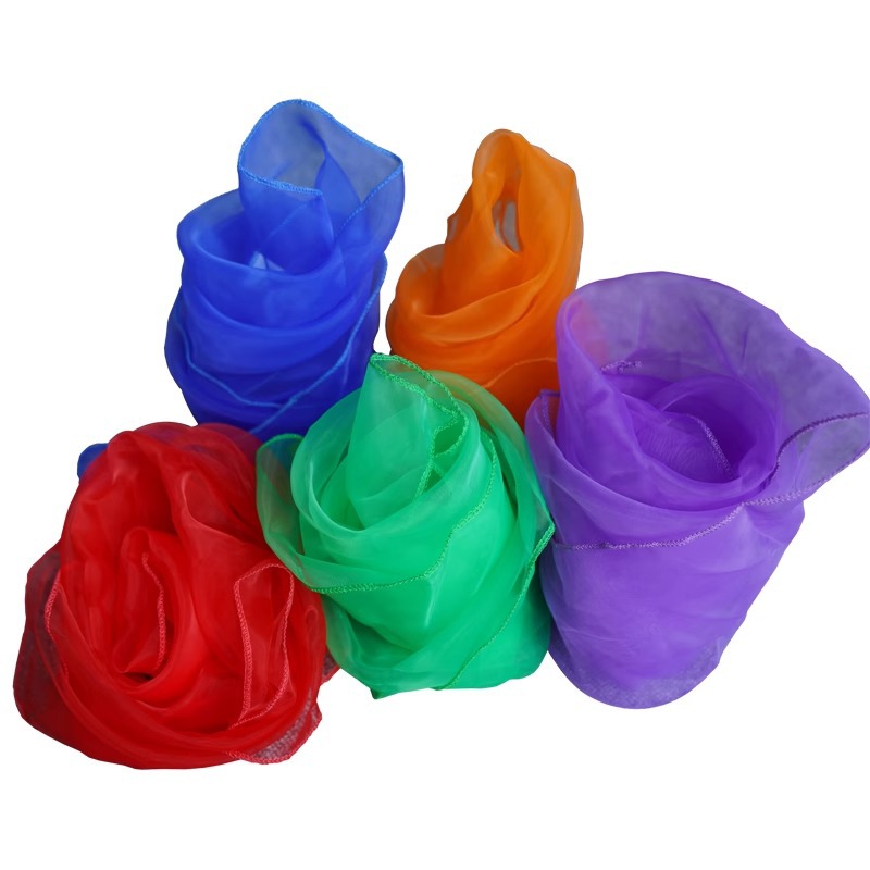 Toalla de gasa de colores, educación temprana, bufanda de seda sensorial, danza, arco iris, cinta, juego de ritmo, cinta, toalla de juguete para niños