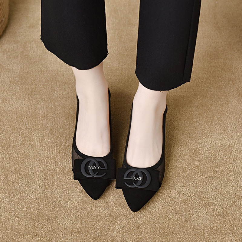 Giày sandal nữ mũi nhọn gót thấp 5 cm, da lưới thoáng khí, bít mũi hở gót — Chiều cao gót 5 cm