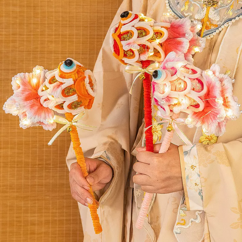 中秋节手提灯笼发光非遗锦鲤花灯扭扭棒儿童手工diy材料包金鱼灯