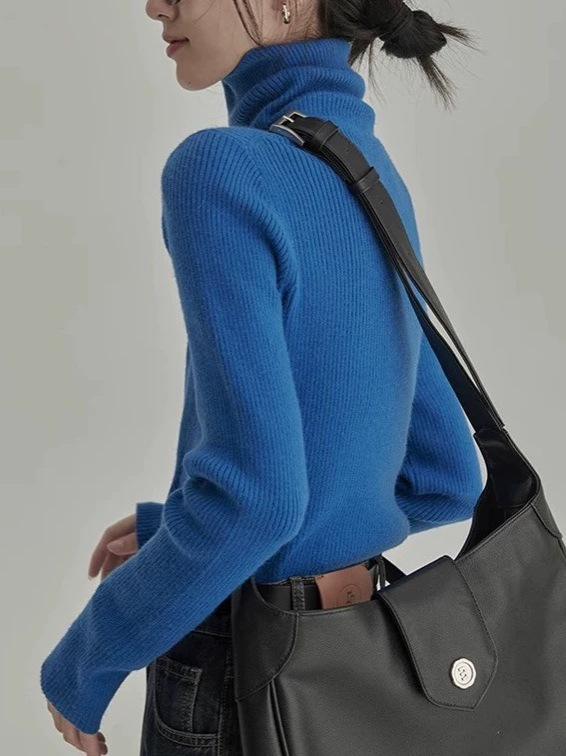 香港風デザインのハイネックインナーソフトニットセーター レディース 2025冬新作 小柄な方向けニットトップス