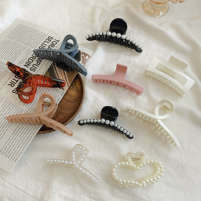 Pinza para el cabello con plato de perlas de invierno coreano para mujer, gran cantidad de cabello, clip para el cabello de tiburón, elegante temperamento, pinza para el cabello, tocado