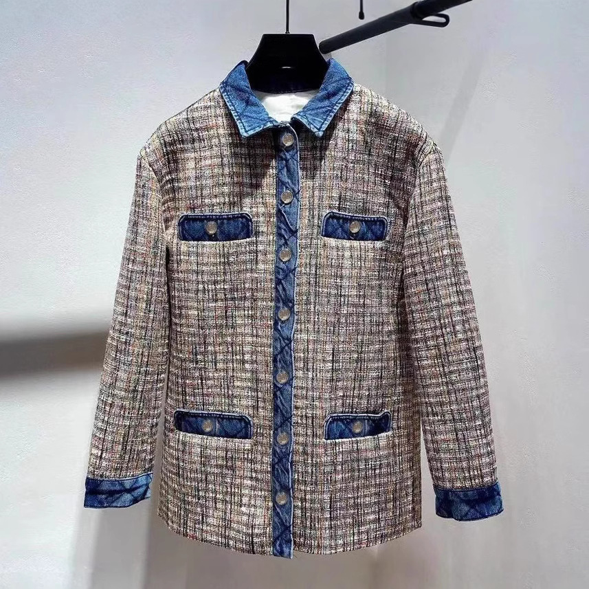 S family 2021 spring and summer New Lady wind tweed denim stitching single-breasted long coat 13039 specials