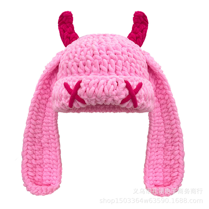 日系甜美多巴胺小恶魔毛线帽子女秋冬新款户外百搭保暖加厚针织帽|undefined
