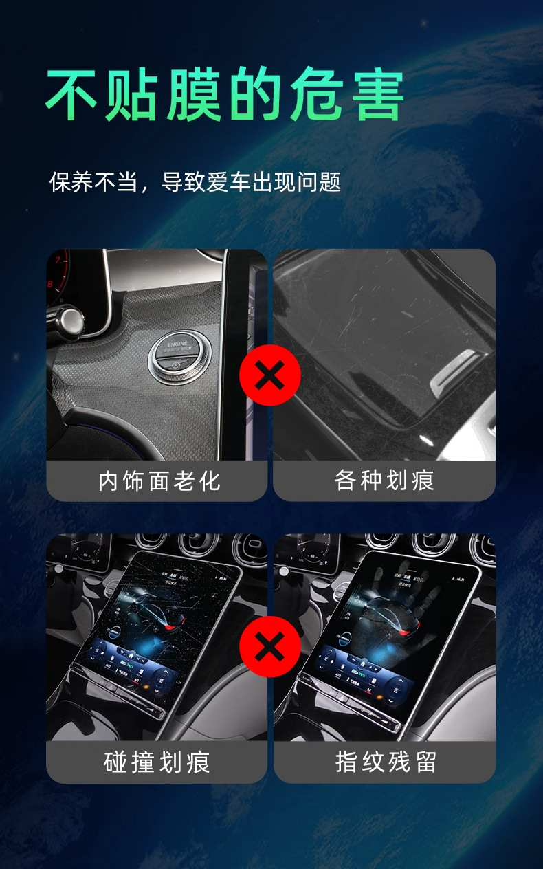 25 Mercedes-Benz C- Class C260L Central Control Film Interior Protection Screen Tempered Film C200 Car Interior Decoration Supplies