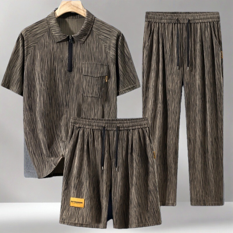 Polo Collar Short-Sleeved Men's Summer Ice Silk Thin Shorts Pants Suit Casual Loose Large Size Sportswear Summer Wear Polo Collar Short-Sleeved Men's Summer Ice Silk Thin Shorts Pants Suit Casual Loose Large Size Sportswear Summer Wear