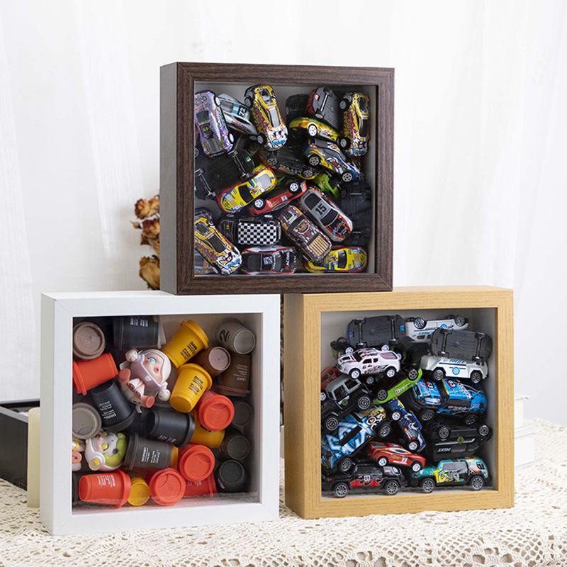 Three and a half coffee photo frame diy bubble Matt blind box storage hollow toy car display stand