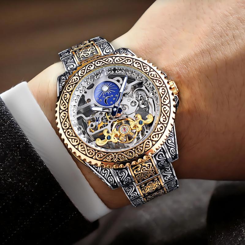 Forsining Aliexpress Popular Men's Cut Out Mechanical Watch Retro Carved Steel Belt Fully Automatic Mechanical Watch