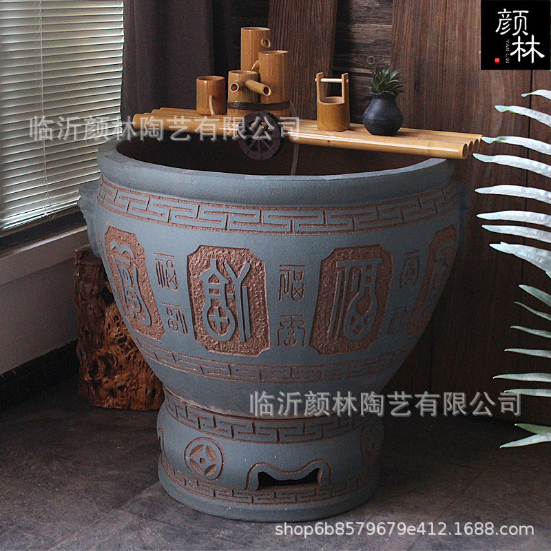 [Requiere reserva] nuevo tanque de peces chino azul claro tanque de cerámica gran tanque de terra gran tanque de loto