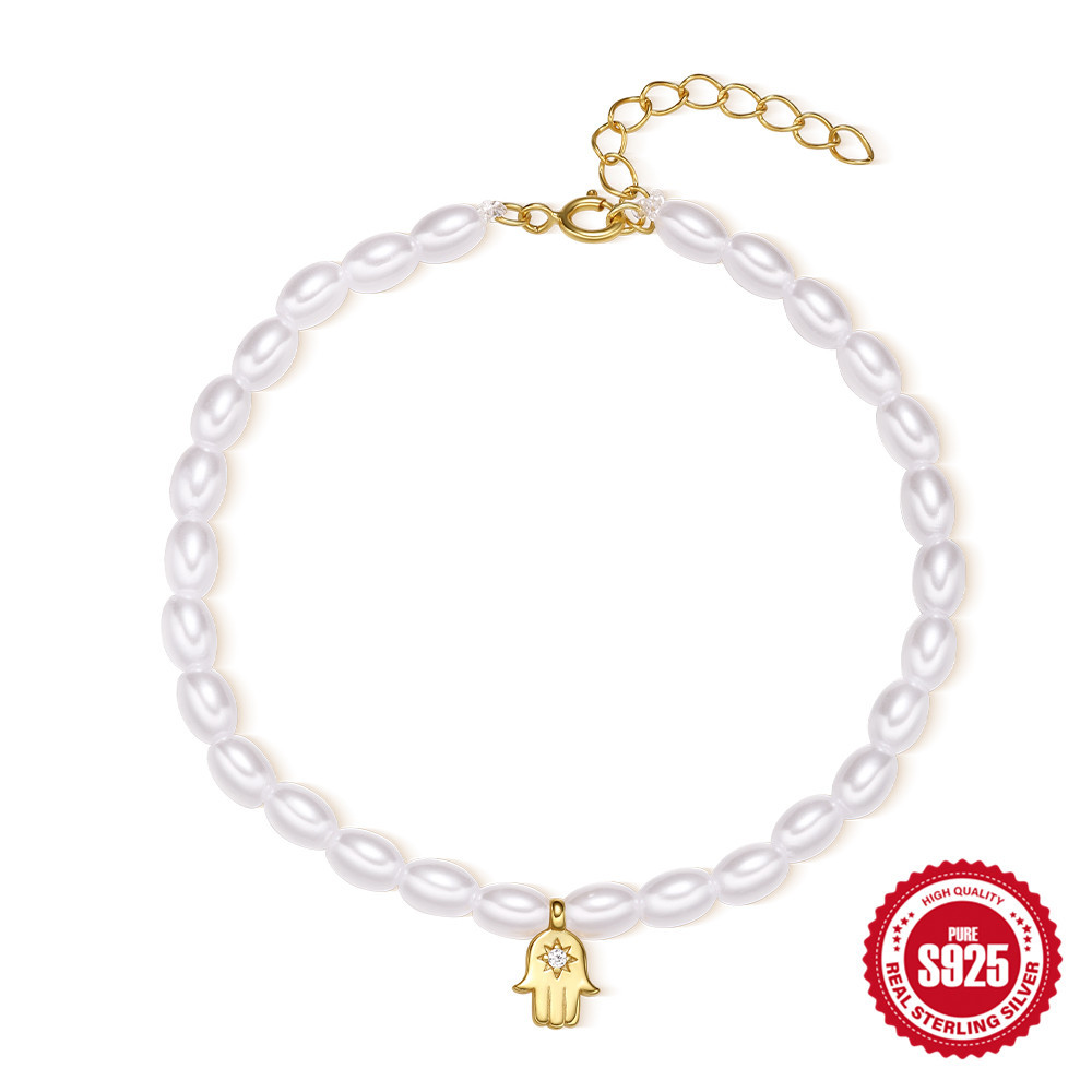 S925 plata de ley grano de mijo francés perla estrella de ocho puntas ojo de diablo pequeña serpiente luna diamante pulsera de sentido avanzado