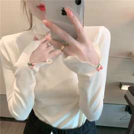 zj824【柚色】白色打底衫女秋冬内搭洋气短款半高领T恤显瘦长袖甜