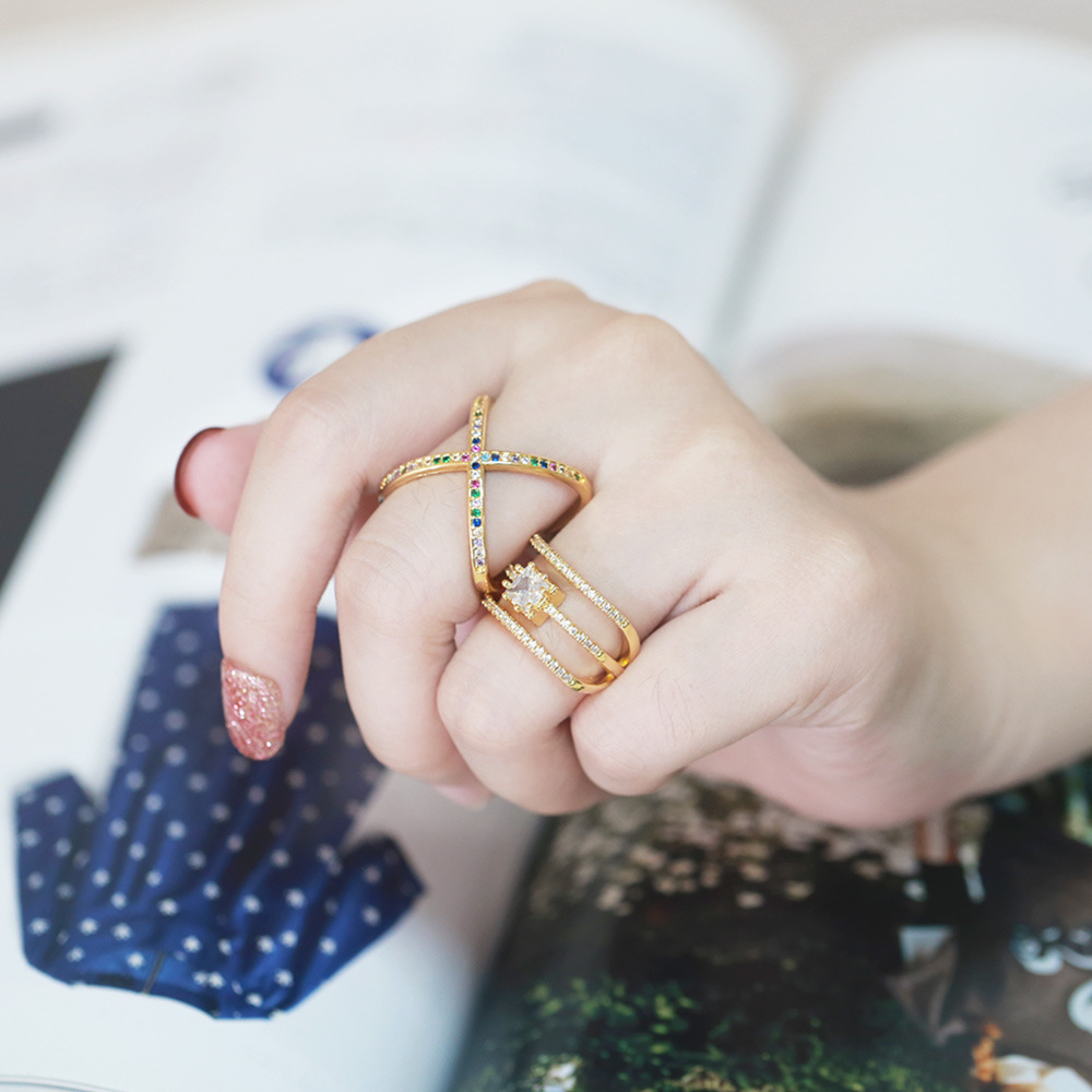 Fashion Square Copper Open Ring Plating Inlay Zircon Copper Rings