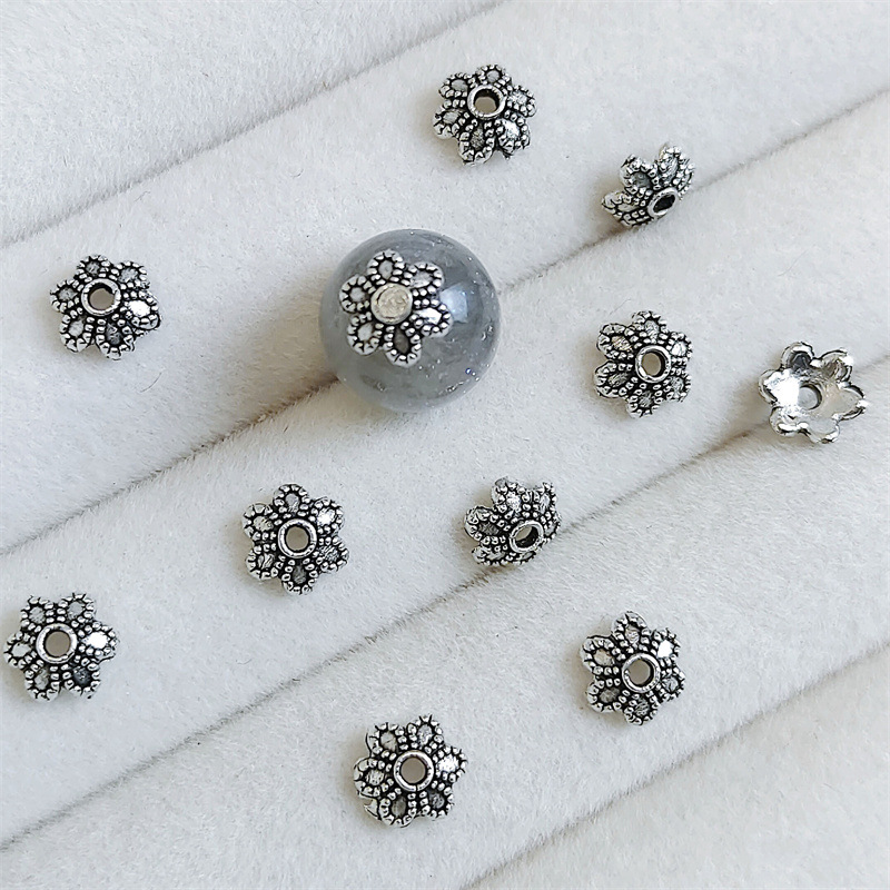 bright silver flower holder ancient silver spacer Xizang silver bead holder diy handmade material woven beaded bracelet jewelry accessories