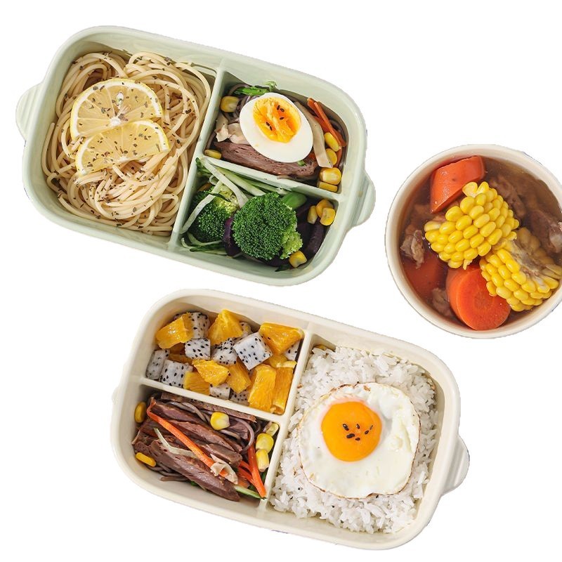 ins风陶瓷分格饭盒微波加热专用饭盒学生上班族食堂打饭便当盒|undefined
