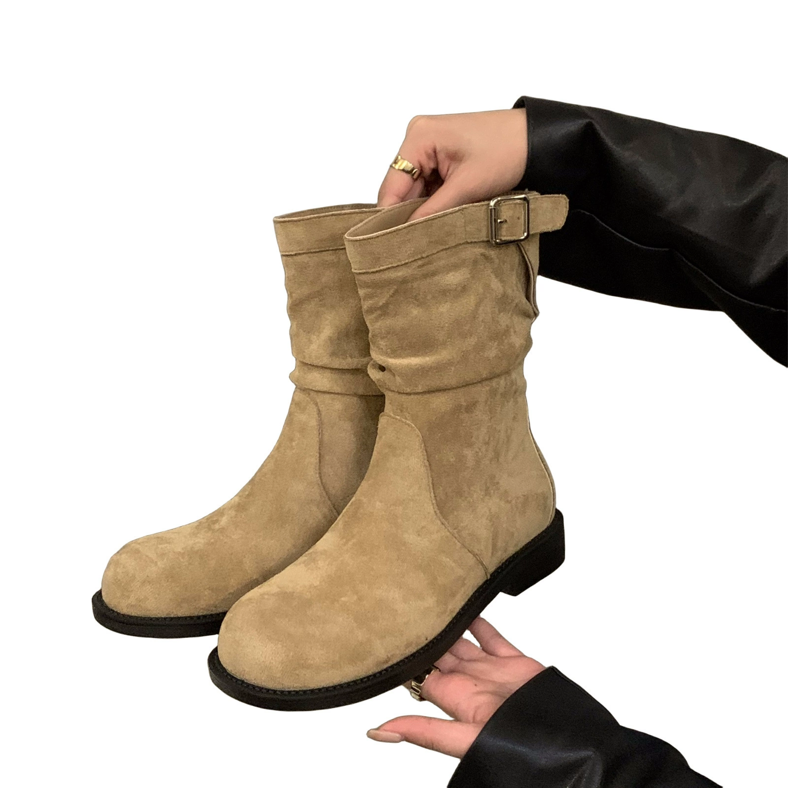 Ботинки (Martens) ретро деми-сезонные, средняя голень, низкий каблук, коричневые/чёрные, 35–40