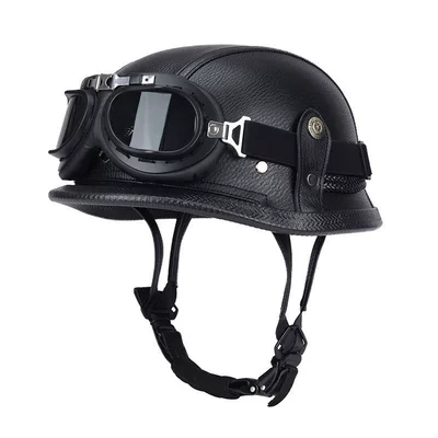 German-Style Retro Safety Helmet Half Helmet Motosiklet kaskı (dəbilqə) - black-with-black-frame-harley-glasses-m