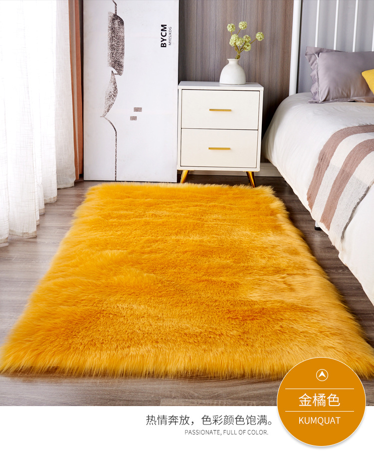 Long Plush Carpet in Orange Color for Bedroom, Bedside Rug, Living Room Coffee Table Mat, Floor Mat, and Window Decoration