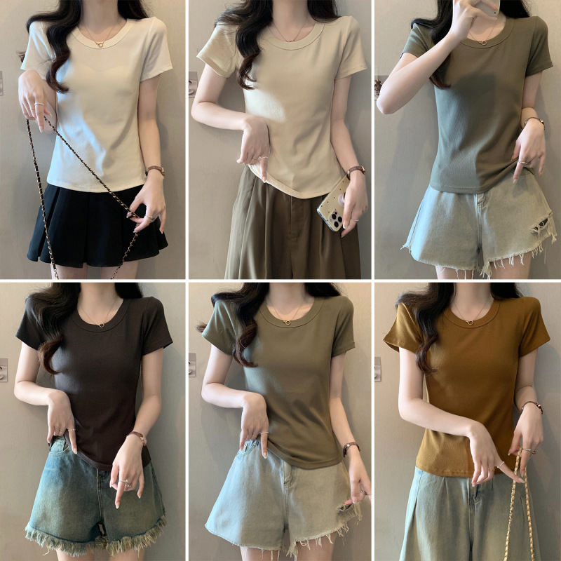春夏の女性用イレギュラー右肩半袖Tシャツ、大きいサイズのトップス、女性用夏用スリムフィットで多用途なラウンドネック無地ボトムシャツ|undefined