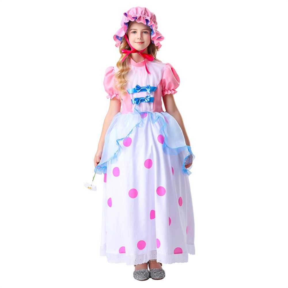 万圣节儿童服装 六一动漫卡通形象粉波点公主cosplay表演服牧羊女