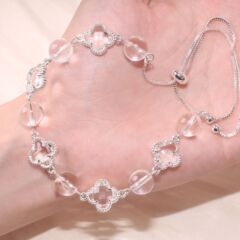 天然水晶ホワイトクリスタル四つ葉のクローバー合金ブレスレットファンタジーワンダーランドシリーズ高級ファッションジュエリーギフト