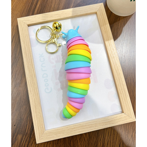 TikTok car color pendant fingertip snail slug bag toy decompression caterpillar keychain for women