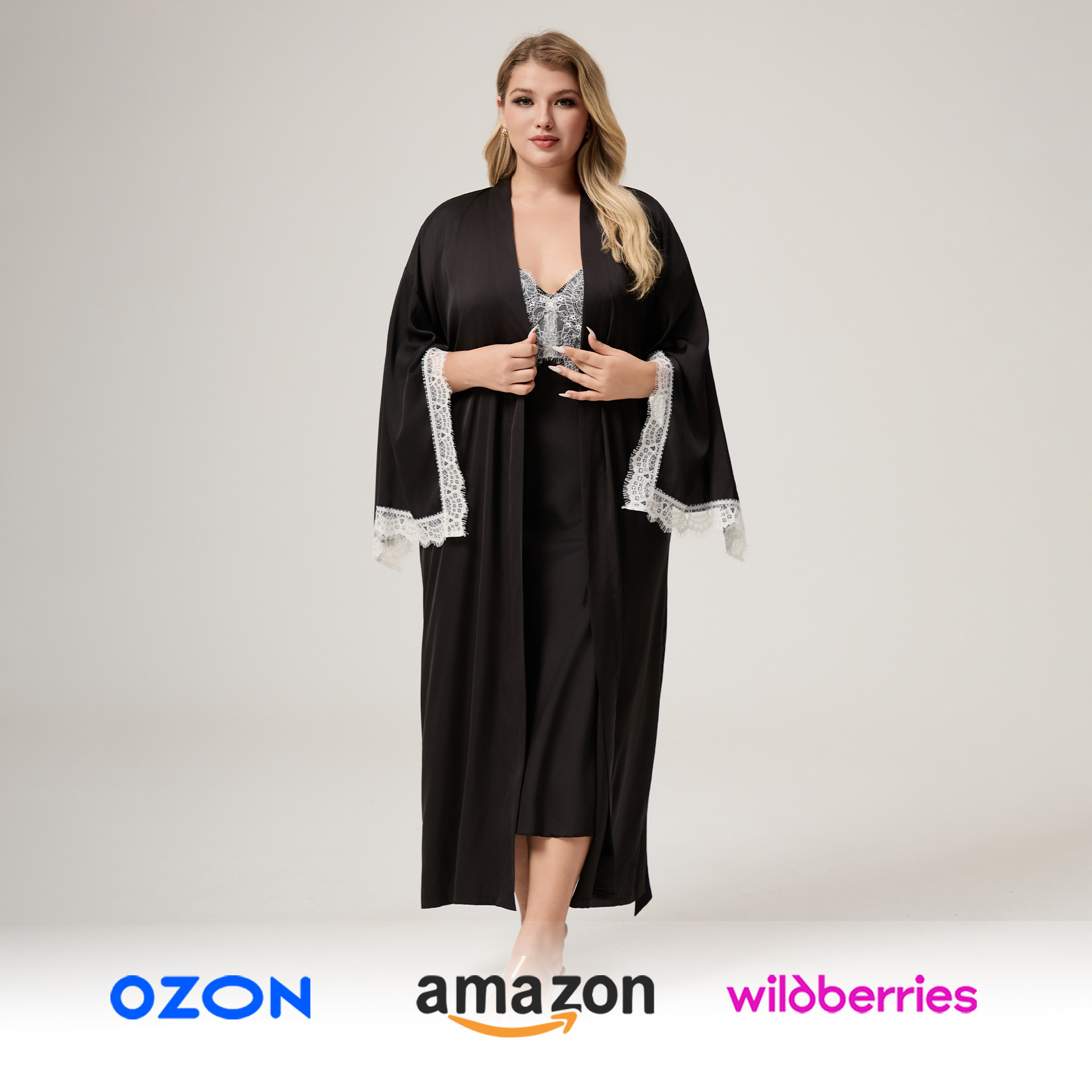 Yaoting satén de chiffón de primavera y otoño pijama de encaje de mangas largas pijamas de tamaño grande ropa para el hogar CP3820