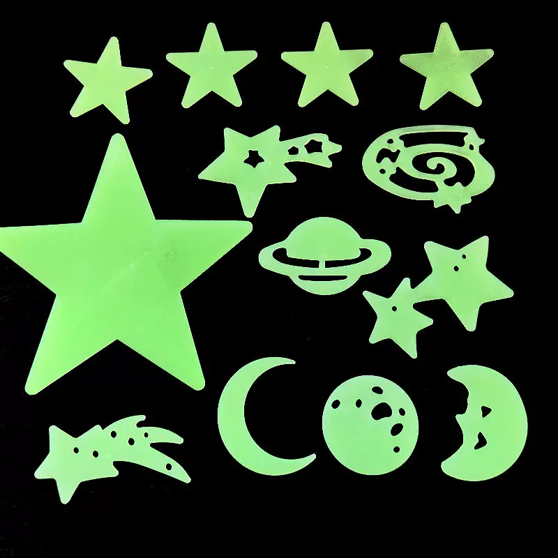 11.3CM夜光墙贴星星跨境货源批发学生房装饰立体发光荧光月亮工厂