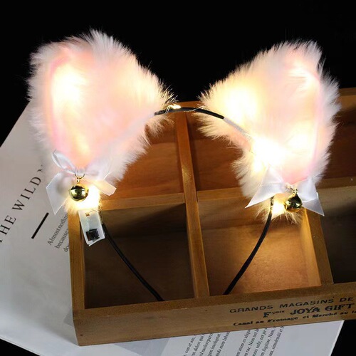 Internet celebrity luminous bell fox headband cute plush cat hairpin night market street stall toy luminous headgear factory 