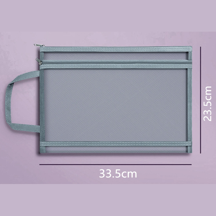 Bolsa de archivo de malla transparente con cremallera para estudiantes de primaria, bolsa de información a4, bolsa de papel de prueba, logotipo imprimible de doble capa
