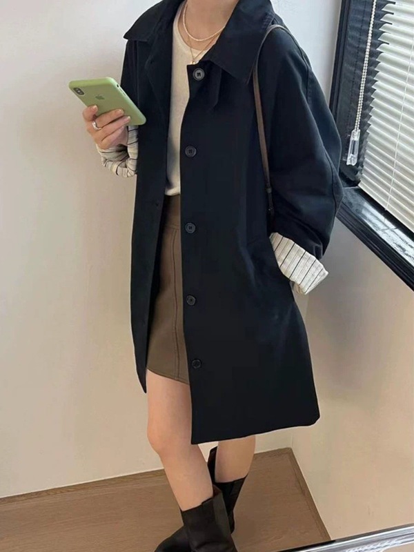 2025新款春秋季气质休闲风衣外套女中长款韩版宽松显瘦小个子大衣|undefined