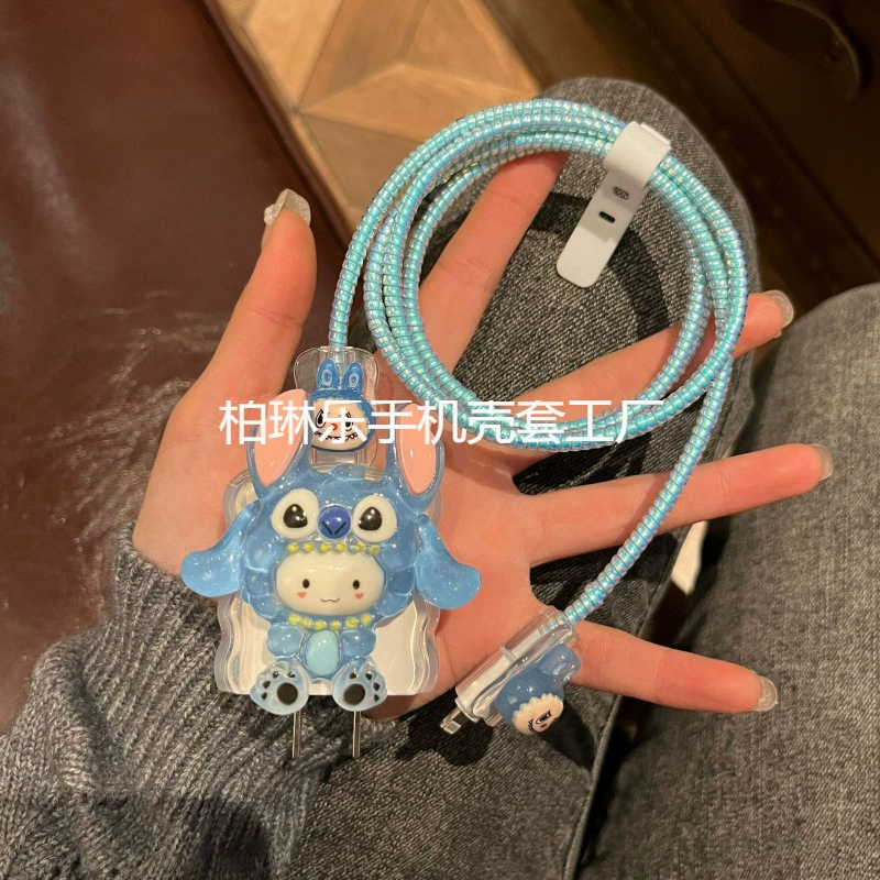 Защитная крышка кабеля Stitch Apple 16 для data кабеля, подходит для iPhone 15 Pro, быстрая зарядка 20 Вт, головка 14, противоразрыв, iPad