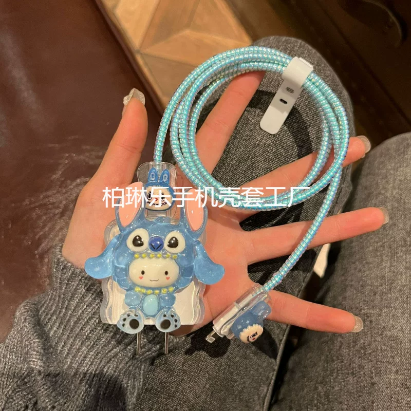 Защитная крышка кабеля Stitch Apple 16 для data кабеля, подходит для iPhone 15 Pro, быстрая зарядка 20 Вт, головка 14, противоразрыв, iPad