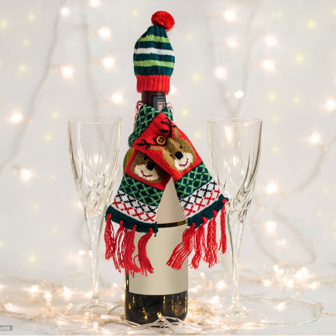 Bufandas transfronterizas botellas de vino cubierta botellas de vino decoración de botellas de vino de Navidad bufandas de punto set sombrero decoración de botellas de vino de Navidad