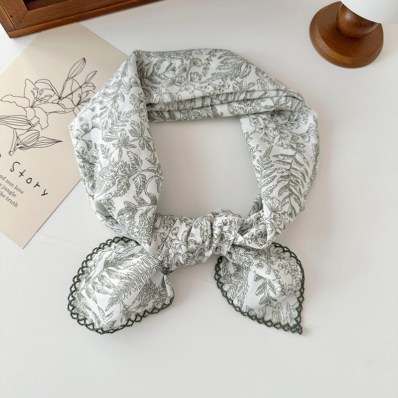 70 algodón y lino floral cuadrado bufanda de las mujeres estilo coreano de todo partido pastoral estilo artístico cuello Protección decorativa bufanda pequeña bufanda delgada