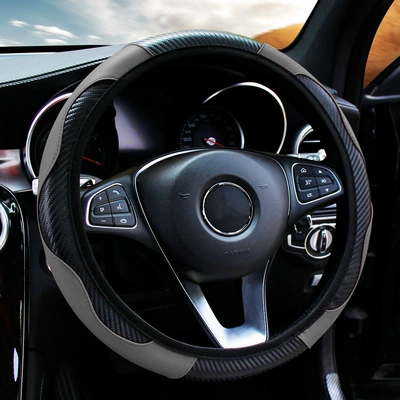 Steering wheel cover: four seasons universal cross-border e-commerce car - carbon-fiber-sport-style-elastic-bandage-new-blackgray-dd-no-inner-ring-37-38-universal-without-inner-ring
