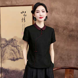 香云纱真丝衬衣女2026新款夏Polo领优雅气质妈妈装优雅桑蚕丝上衣