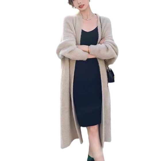 Soft Waxy Knitted Cardigan Sweater Women's Autumn and Winter New Loose plus size Slimming Lazy Style Imitation Mink Velvet Long Coat