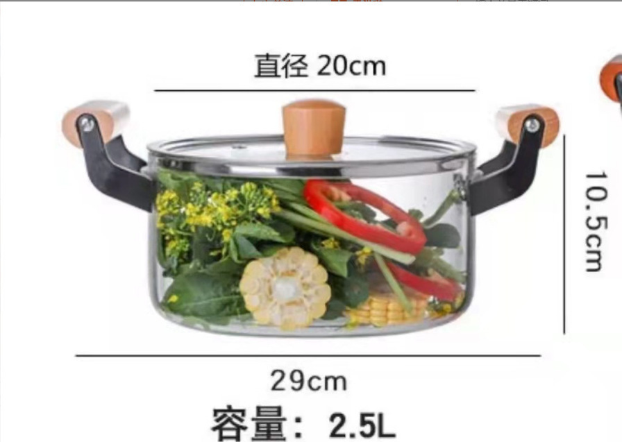 Alta borosilicato mango de madera olla de vidrio de doble oreja chino engrosada gran capacidad olla hogar olla de sopa transparente